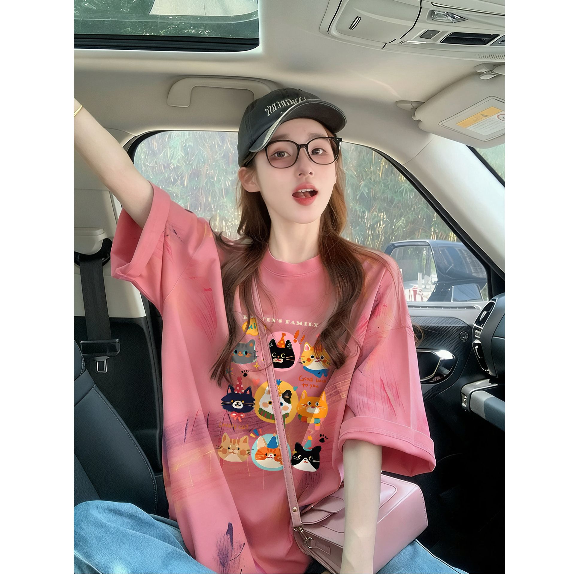 이후 패키지 칼라 홀치기 염색 중간 길이 티셔츠 여성 유럽 상품 외국 가스 프린트 대 에디션 루즈핏 맨위