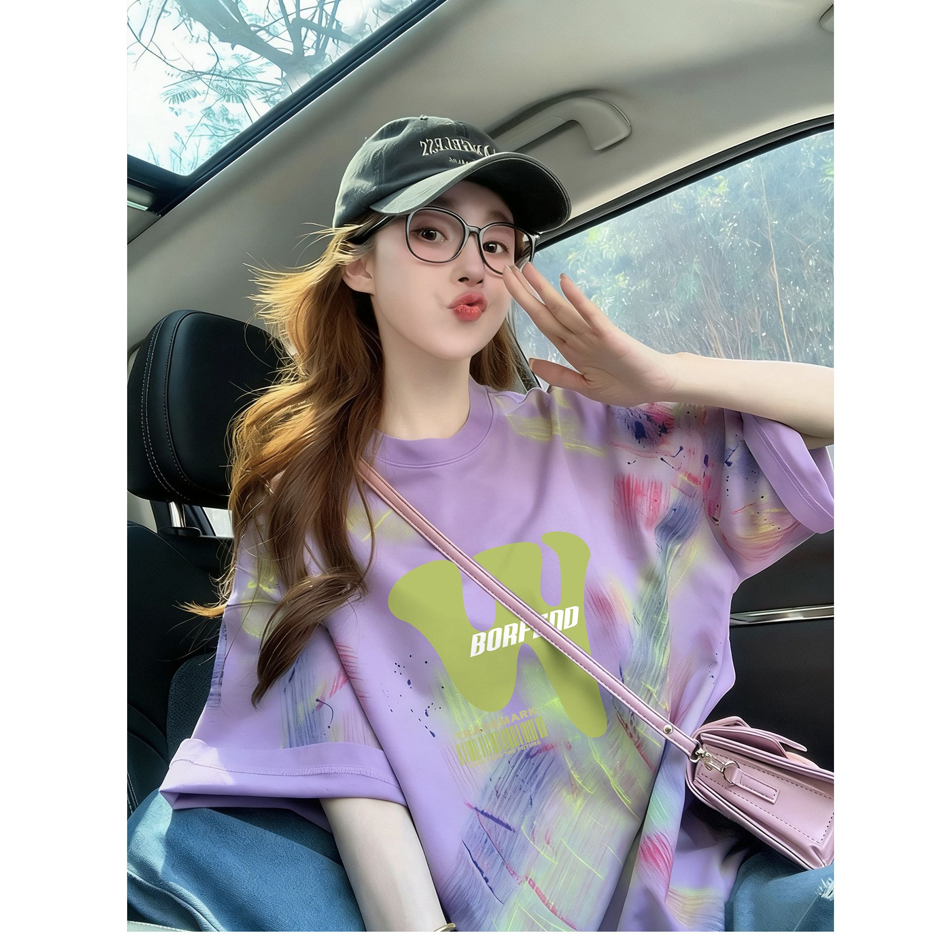 이후 패키지 칼라 홀치기 염색 중간 길이 티셔츠 여성 유럽 상품 외국 가스 프린트 대 에디션 루즈핏 맨위