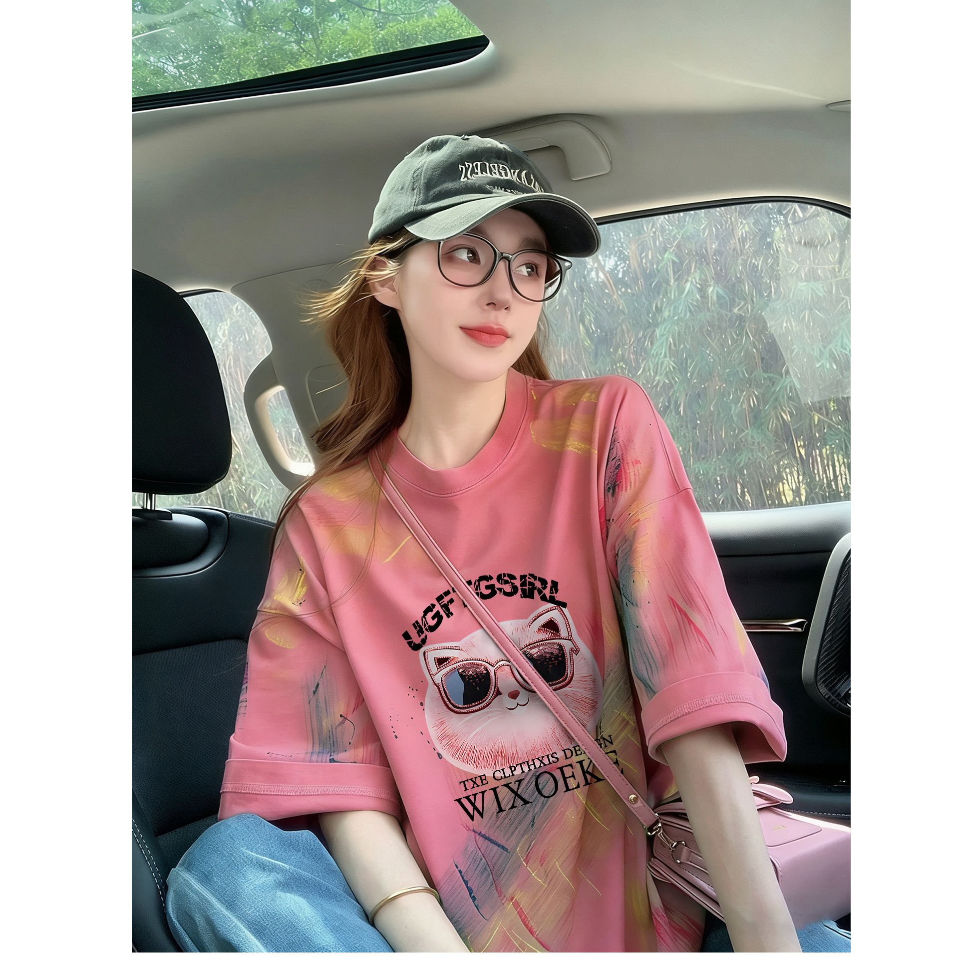 이후 패키지 칼라 홀치기 염색 중간 길이 티셔츠 여성 유럽 상품 외국 가스 프린트 대 에디션 루즈핏 맨위