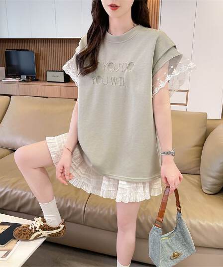 실사 남자 바 면 반팔 티셔츠 여성 여름 새로운 루즈핏 패션 다용도 외국 가스 라운드 넥 자수
