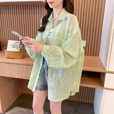 批发实拍-原版面料做工夏季新款透气提花防晒衣<b class='q'>衬衫</b>中长款外套上衣女