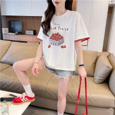 批发实拍 韩版印花<b class='q'>贝壳</b>工艺短袖t恤女上衣时尚潮