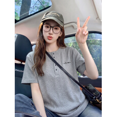 批发官图260克原版提花短袖t恤男女<b class='q'>情侣装</b>夏季新款宽松亨利领上衣