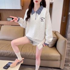 批发实拍索罗纳复合150克卫衣女秋冬新款<b class='q'>假两件</b>格子长袖ins<b class='q'>上衣</b>女