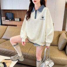 批发实拍2026秋季新款韩版宽松春秋拼色卡通刺绣大码女装薄款<b class='q'>卫衣</b>女