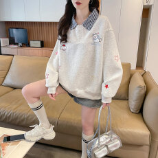 批发实拍2026秋季新款韩版宽松春秋款假两件格子长袖<b class='q'>卫衣</b>女