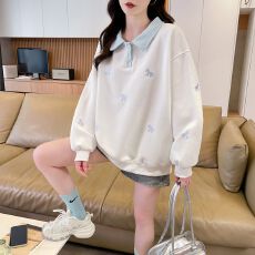批发实拍韩版宽松春秋款绣花拼接插色华棉上衣<b class='q'>卫衣</b>女