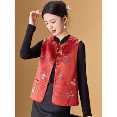 批发新中式国风红色马甲女春秋2026新款高级感时髦洋气年轻款妈妈唐装