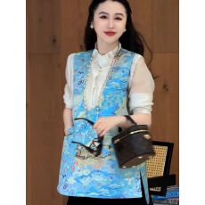 批发2026春季新款新中式国潮风轻奢气质漂亮提花盘扣马甲衬衫两件套女