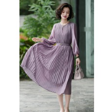 批发【风琴】重工高密压褶优雅层次感紫色<b class='q'>百褶</b><b class='q'>连衣裙</b>女