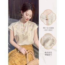 批发<b class='q'>真丝</b><b class='q'>衬衫</b>桑蚕丝女士上衣夏薄款国风短袖t恤新中式女套装2026新款