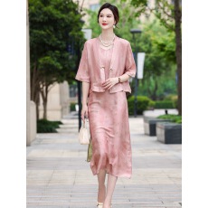 新中式提花俩面穿桑蚕丝防晒外套俩件套时尚真丝吊带裙套装女