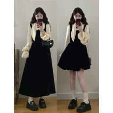 批发实拍~大码女装微胖mm千金感拼接丝绒小黑裙大码<b class='q'>连衣裙</b>