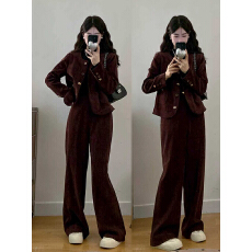 批发实拍~大码女装2025新款气质复古显瘦外套阔腿<b class='q'>裤</b><b class='q'>长裤</b>胖mm显瘦套装