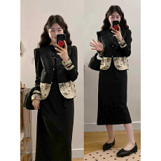 批发实拍~大码女装新中式印花马甲旗袍连衣裙显瘦国风套装两件套