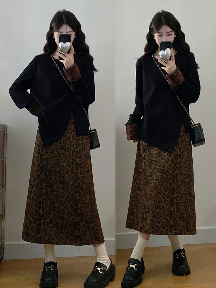 실사 빅 사이즈 여성 의류 2026 봄 새로운 지방 mm 불규칙 트임 슬림해 보이는 맨위 반신 스커트 투피스 세트