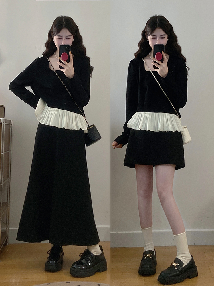 실사 빅 사이즈 여성 의류 2026 봄 새로운 품격 작은 샤넬 스타일 프릴 슬림해 보이는 맨위 반신 스커트 투피스 세트