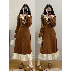 批发实拍~大码女装2026春季新款复古雪尼尔设计感V领时尚显瘦连衣裙