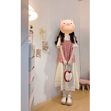 批发实拍大码女装2026夏季新款樱桃红格假两件娃娃领衬衣半身裙两件套