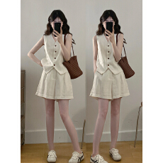 批发实拍~大码女装2026夏季新款高级感老钱风亚麻马甲短<b class='q'>裤</b>两件套