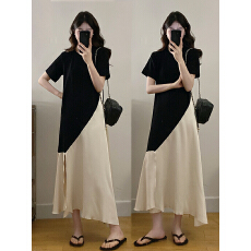 批发实拍~大码女装2026夏季新款宽松显瘦百褶下摆撞色拼接<b class='q'>T</b><b class='q'>恤</b>连衣裙