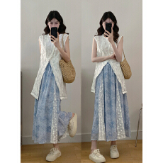 批发实拍~大码女装2026夏季新款洋气减龄蕾丝上衣半身裙温柔风两件套
