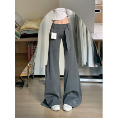 批发实拍实价高个子加长美式灰色微喇叭<b class='q'>西装</b>裤女春宽松垂感阔腿休闲裤