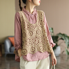 批发2026春夏新款纯色针织镂空背心马甲女士百搭宽松无袖<b class='q'>罩衫</b>外搭上衣