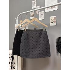 批发实拍 秋冬新款2025韩系百搭高腰极简风波点呢料<b class='q'>半身裙</b>a字包臀<b class='q'>短裙</b>