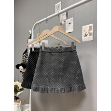 批发实拍 秋冬新款<b class='q'>韩版</b>百搭高腰显瘦波点毛呢荷叶边半身裙甜美a字短裙