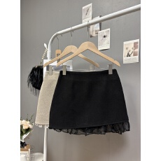 批发实拍  秋冬新款2025<b class='q'>韩版</b>设计感欧根纱拼接毛呢半身裙甜美a字短裙