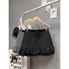 批发实拍秋冬新款2025法式小香风蝴蝶结钉珠闪闪毛呢<b class='q'>半身裙</b><b class='q'>荷叶边</b>短裙