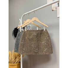 批发实拍 秋冬新款2025韩系百搭重工亮片呢子半身裙气质百搭显瘦短裙