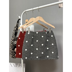 批发实拍 秋冬新款甜辣风韩系少女波点仿羊羔毛半身裙时尚百搭a字短裙