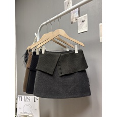 批发实拍 秋<b class='q'>冬</b>新款韩版百搭设计感针织拼接假两件毛呢半身裙休闲短裙