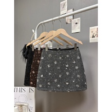 批发实拍 秋<b class='q'>冬</b>新款法式重工亮片花朵半身裙粗花呢小香风气质包臀短裙