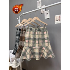 批发实拍 冬季新款韩系复古仿羊羔毛加绒加厚撞色格子<b class='q'>半身</b>裙鱼尾<b class='q'>中裙</b>