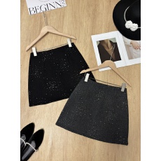 批发实拍 新款法式小香风气质显瘦半身裙<b class='q'>百搭</b>显瘦闪闪烫钻a字包臀短裙