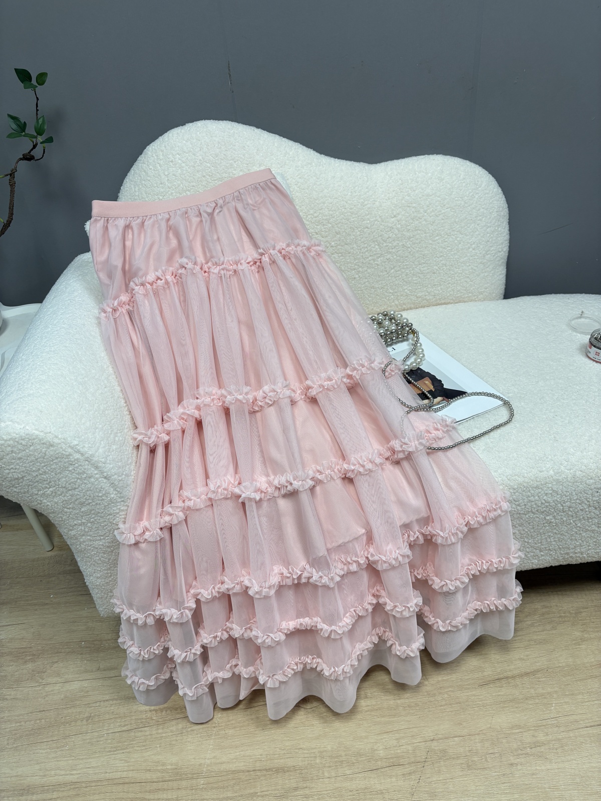 MY16051# 韩系chic氛围感木耳边拼接蛋糕裙甜美减龄纱裙半身长裙女裝貨源服裝批發