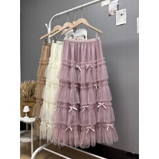 批发<b class='q'>实拍</b> 新款韩系chic重工木耳花边蛋糕裙甜美蝴蝶结纱裙长款仙女裙