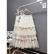 批发<b class='q'>实拍</b> 法式新款重工木耳边拼接波点蛋糕裙长款超仙绝美纱裙半身裙