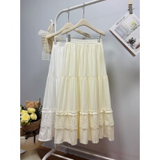 批发实拍 春夏新款2026白色半身裙中长款蕾丝花边拼接甜美<b class='q'>百搭</b>a字伞裙