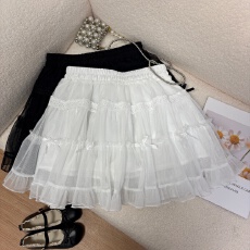 批发实拍 春季2026新款蕾丝拼接蝴蝶结蛋糕裙<b class='q'>甜美</b>减龄小个子蓬蓬短裙