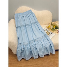 批发实拍 春季2026新款半身裙花边拼接纯色棉感蛋糕裙百搭小清新<b class='q'>长裙</b>