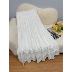 批发实拍 春季新款2026<b class='q'>白色</b>半身裙中长款蕾丝花边拼接甜美百搭a字伞裙