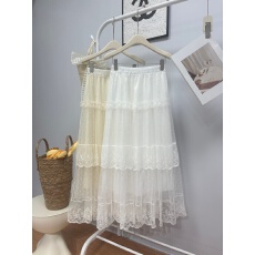 批发实拍 春夏新款2026韩系ins蕾丝花边拼接蛋糕裙<b class='q'>百搭</b>长款半身裙纱裙