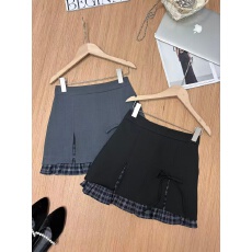 批发实拍 春夏新款韩系蝴蝶结开叉甜辣半身裙<b class='q'>格子</b>荷叶边拼接<b class='q'>西装</b>短裙