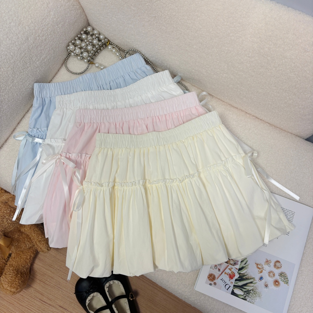 실사 여름 새로운 한 부서 소녀 반신 스커트 나비 넥타이 달콤함 한 마디 미니 스커트 꽃밭 랜턴 치마