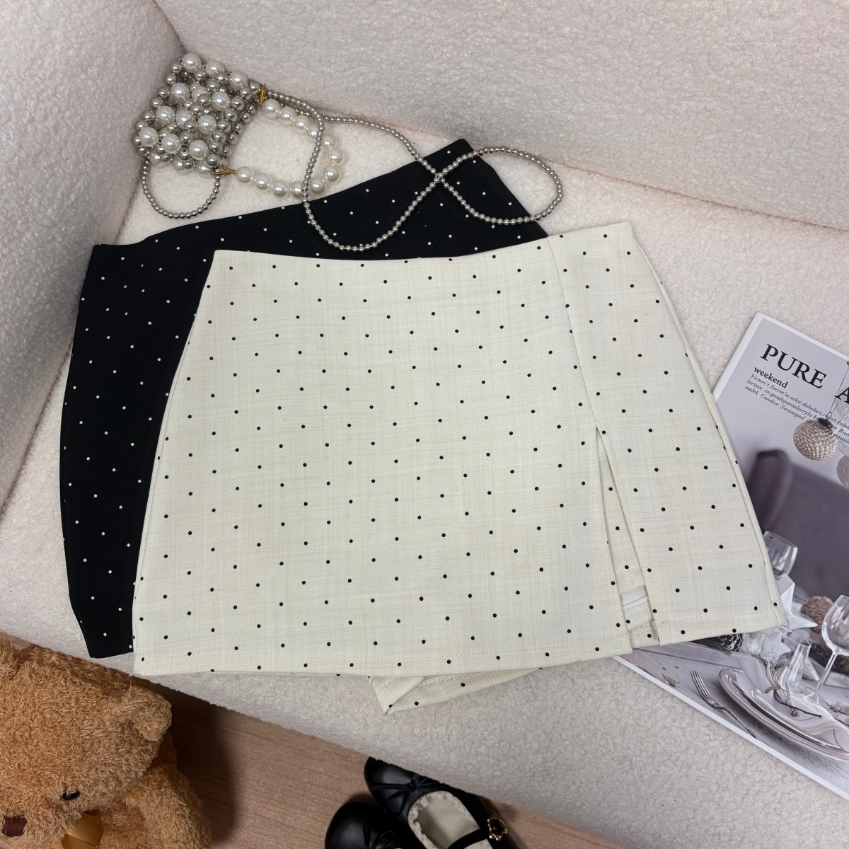 실사 봄 여름 새로운 한 부서 다용도 도트 무늬 측면 트임 정장 반신 스커트 작은 키 바지 미니멀리즘 미니 스커트