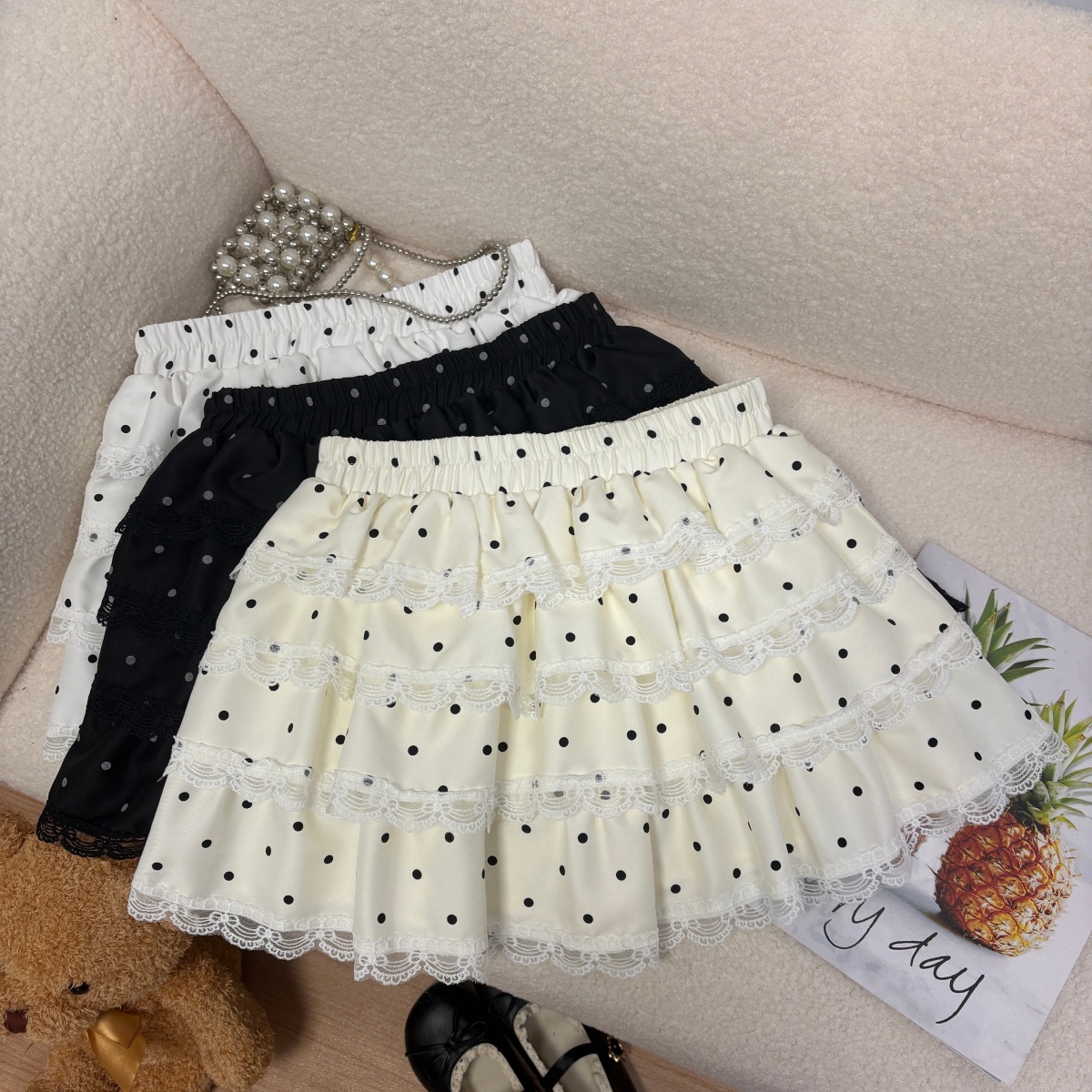 실사 봄 여름 새로운 한 부서 chic 레이스 레이스 패치워크 도트 무늬 케이크 드레스 달콤함 연령 감소 반신 미니 스커트